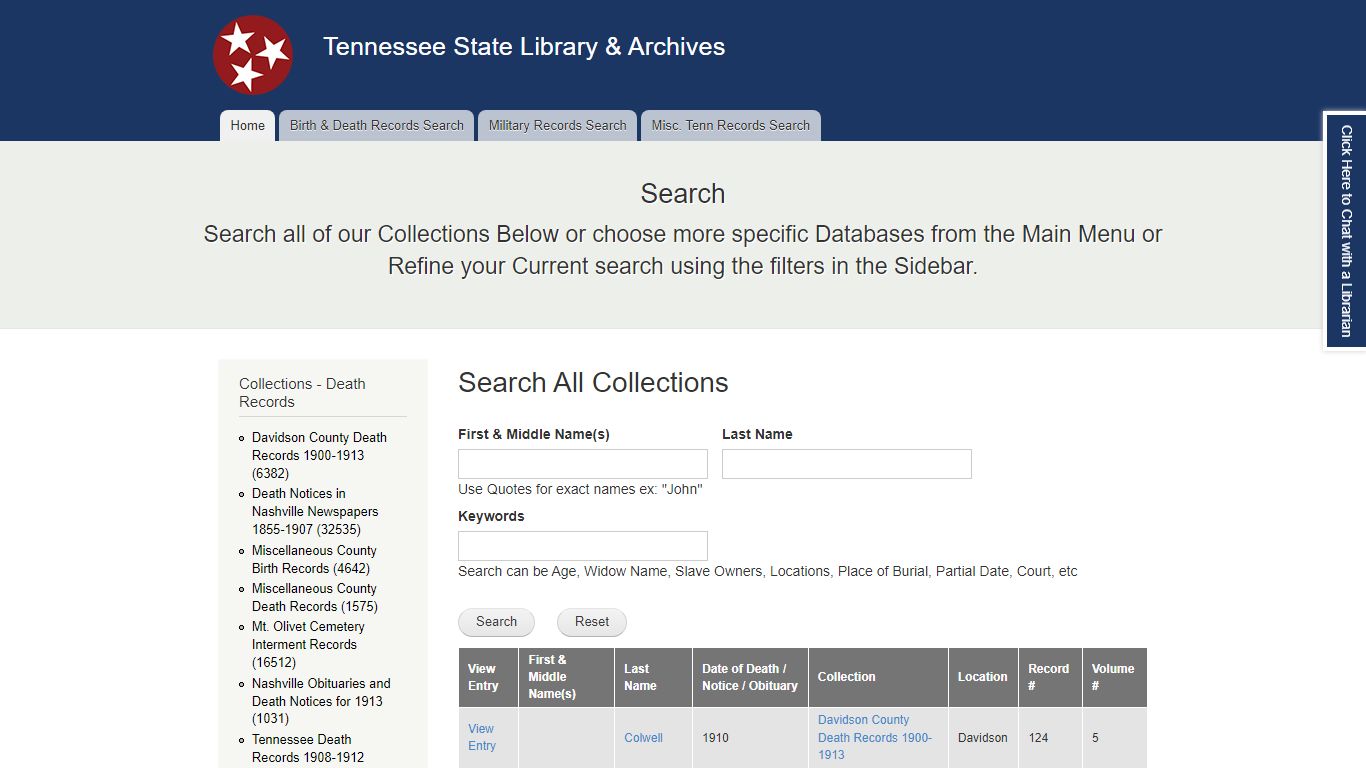 Search All Collections | Tennessee State Library & Archives